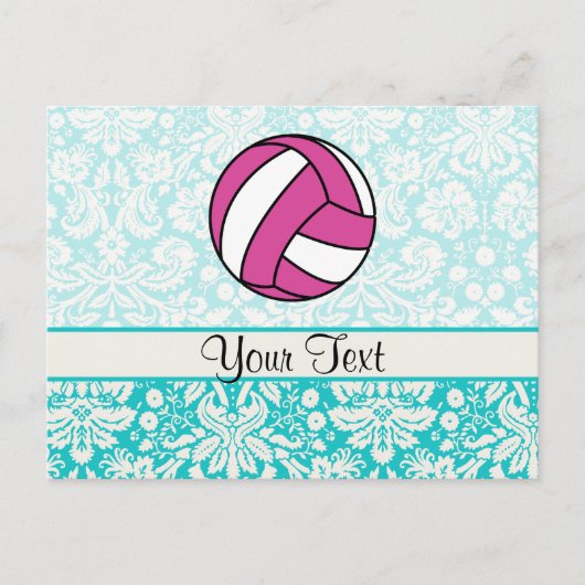 Roze volleybal; DamasPatroon Briefkaart (Voorkant)