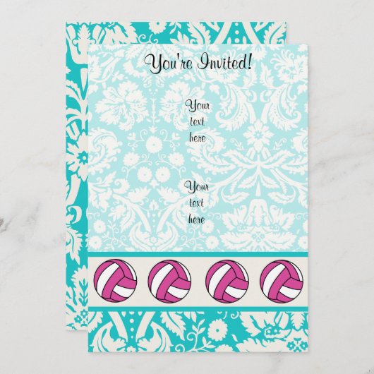 Roze volleybal; Damaspatroon Kaart (Voorkant / Achterkant)