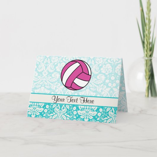 Roze volleybal; Damaspatroon Kaart (Voorkant)