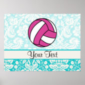 Roze volleybal; Damaspatroon Poster (Voorkant)