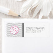 Roze Volleybal Grijs Chevron Aangepaste Adresetike Etiket (Insitu)