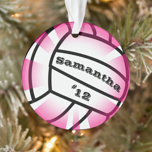 Roze volleybal met naam en nummer Kerstmis Ornament (Boom)