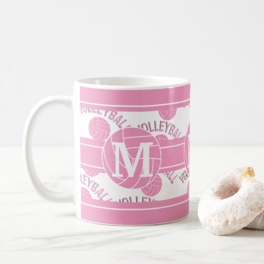 Roze volleybal - Monogram Koffiemok (Met donut)