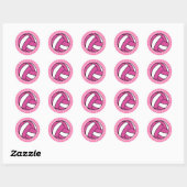 Roze volleybal ronde sticker (Vel)