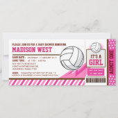Roze Volleybal Ticket Pass Baby shower Uitnodiging (Voorkant)