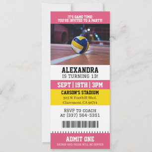 Roze Volleybal Ticket Verjaardagsfeestje Kaart