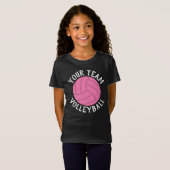 Roze Volleyball Aangepaste Team Name Girls Jersey T-shirt (Voorkant volledig)
