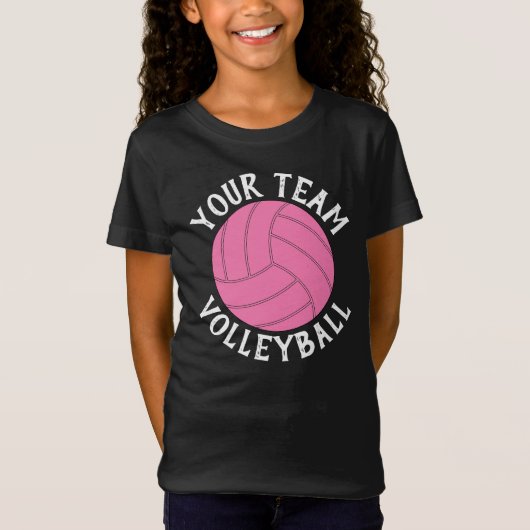 Roze Volleyball Aangepaste Team Name Girls Jersey T-shirt (Voorkant)