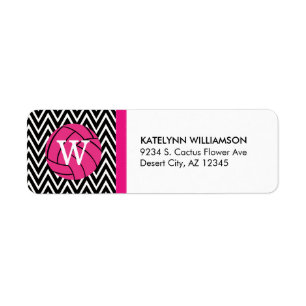 Roze volleyball Chevron Monogram Adresetiketten Etiket