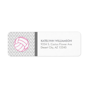 Roze volleyball Gray Chevron Aangepaste Adresetike Etiket