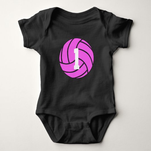 Roze volleyball Jersey Number Baby Bodysuit (Voorkant)