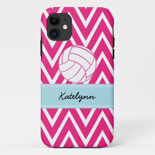 Roze Volleyball Modern Chevron Zigzag iPhone Case (Achterkant)