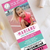 Roze volleyball Ticket Birthday Foto Kaart
