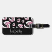 Roze volleybalsportpatroon bagagelabel (Voorkant horizontaal)