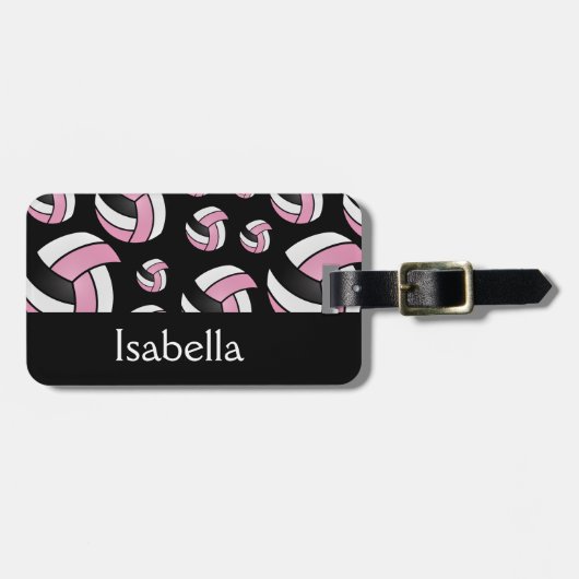 Roze volleybalsportpatroon bagagelabel (Voorkant horizontaal)