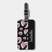 Roze volleybalsportpatroon bagagelabel (Voorkant verticaal)