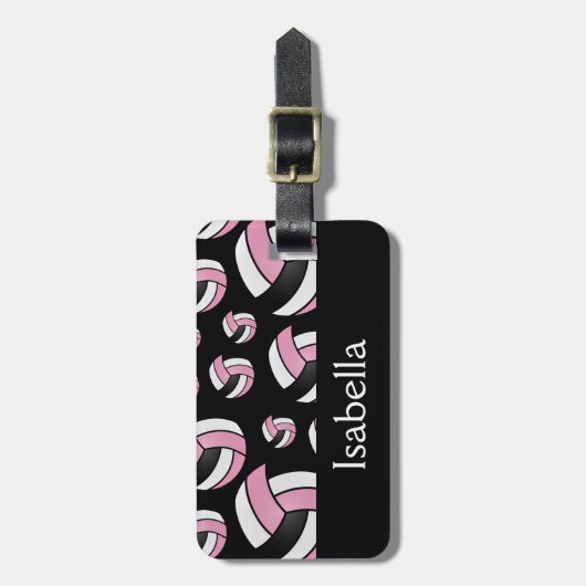 Roze volleybalsportpatroon bagagelabel (Voorkant verticaal)