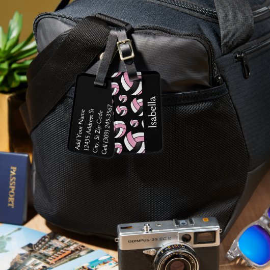 Roze volleybalsportpatroon bagagelabel (Voorkant /achterkant)