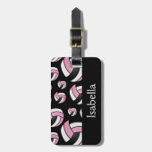 Roze volleybalsportpatroon bagagelabel (Voorkant verticaal)