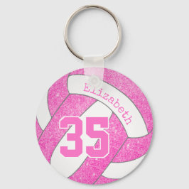 roze volleybaltas label met speler jersey nummer sleutelhanger
