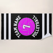 Roze Volleybalteamnaam en afspeelnummer Aangepast Strandlaken (Voorkant)