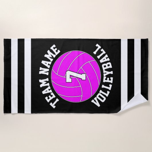 Roze Volleybalteamnaam en afspeelnummer Aangepast Strandlaken (Voorkant)