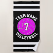 Roze Volleybalteamnaam en afspeelnummer Aangepast Strandlaken (Voorkant)