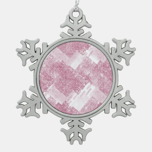 Roze vonken op wit. tin sneeuwvlok ornament (Voorkant)