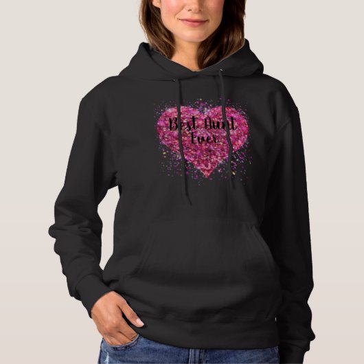 Roze vonkende glitterhart beste tante ooit hoodie (Voorkant)