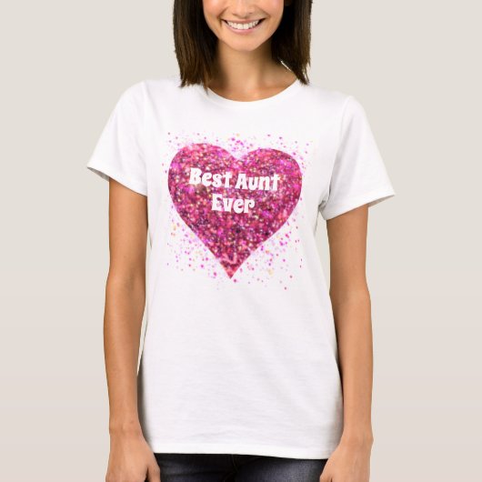 Roze vonkende glitterhart beste tante ooit t-shirt (Voorkant)
