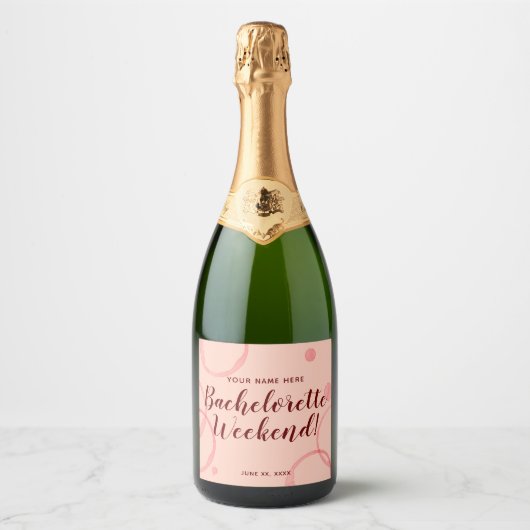 Roze vonksetiket vrijgezellenweekend sparkling wijnetiket (Voorkant)