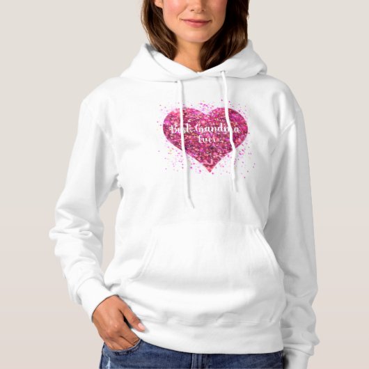 Roze vonkzinnig glitter hart beste oma ooit hoodie (Voorkant)
