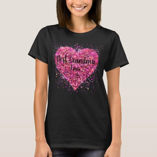 Roze vonkzinnig glitter hart beste oma ooit t-shirt (Voorkant)