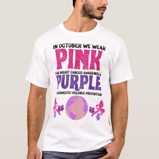 Roze voor borstkanker paarse huiselijk geweld t-shirt (Voorkant)