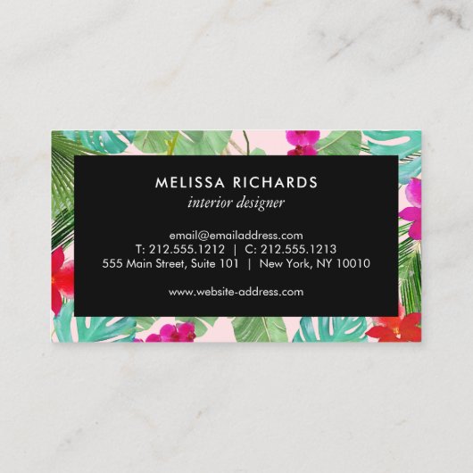Roze voor Tropische Waterverf Afdrukontwerper Roze Visitekaartje (Achterkant)