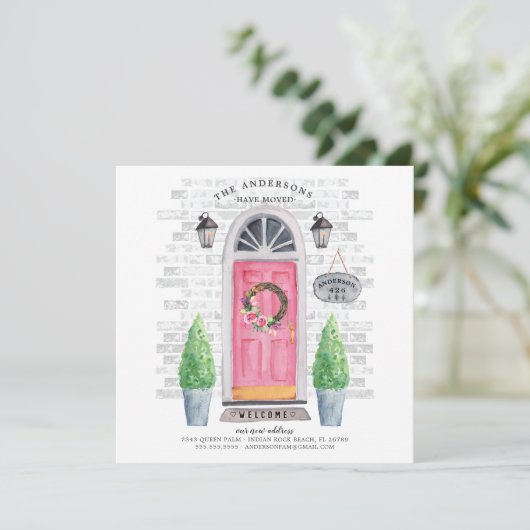 Roze vooraankondiging van het verplaatsen van de d kaart (Staand voorkant)