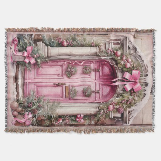  Roze Voordeur Pillars Garland Bows Deken (Voorkant)
