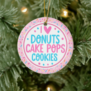 Roze voorgedraaide sprinken Ik hou van Donuts Cake Keramisch Ornament