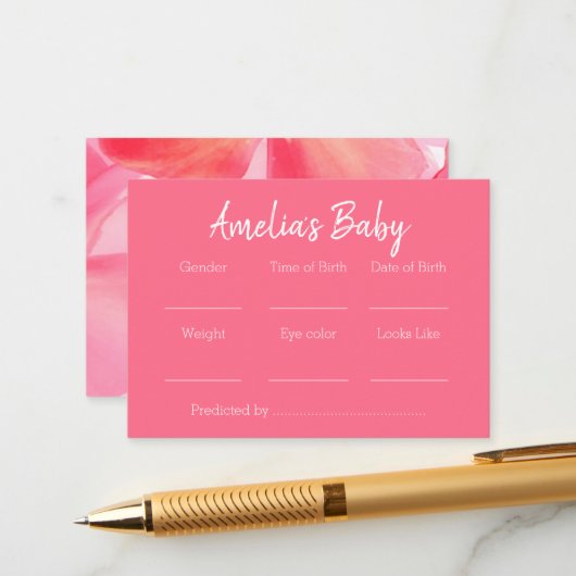 Roze voorspelling Baby shower Informatiekaartje (Voorkant / Achterkant in situ)