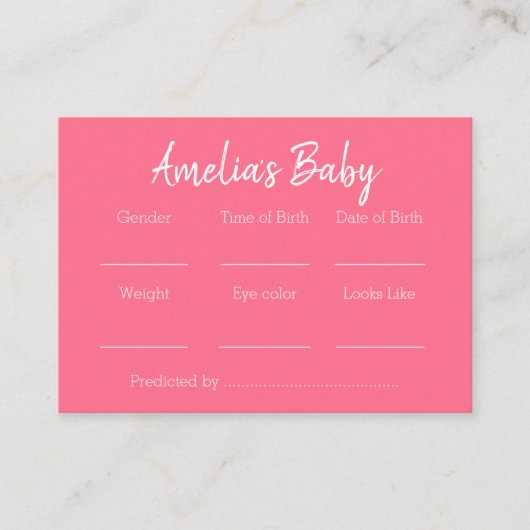 Roze voorspelling Baby shower Informatiekaartje (Voorkant)
