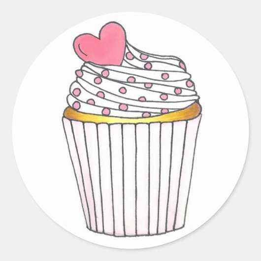 Roze voorste hartsom Cupcake Stickers (Voorkant)