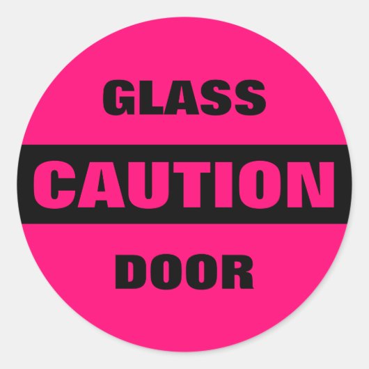 Roze Voorzichtig Glazen Deurteken Ronde Sticker (Voorkant)