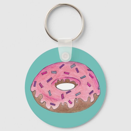 Roze voorzijde Donut Doughnut w/Sprinkles Sleutelhanger (Voorkant)