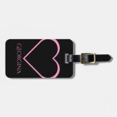 Roze vorm van het hart + persoonlijke naam bagagelabel (Voorkant horizontaal)