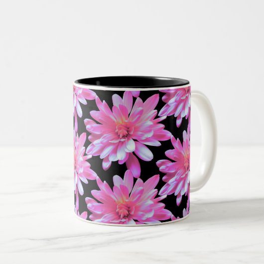 Roze vormig patroon, roze bloemen tweekleurige koffiemok (Voorkant rechts)