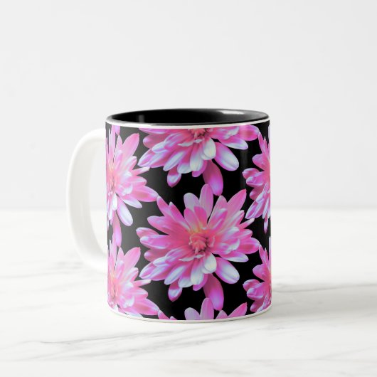 Roze vormig patroon, roze bloemen tweekleurige koffiemok (Voorkant links)