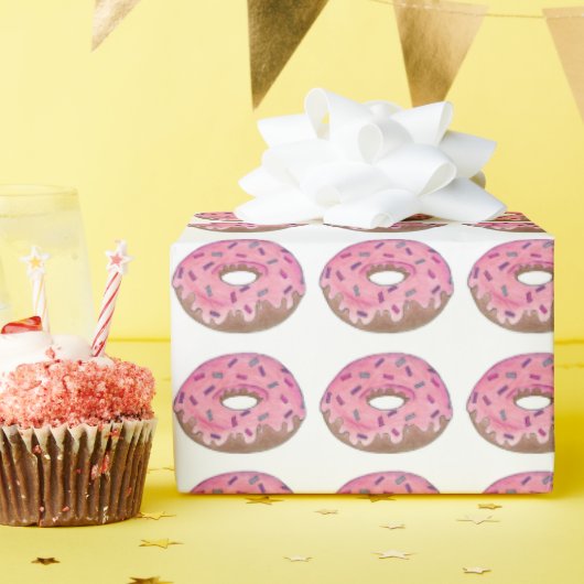 Roze vorste aardbei Donut Doughnut Sprinkles Cadeaupapier (Verjaardagsfeest)