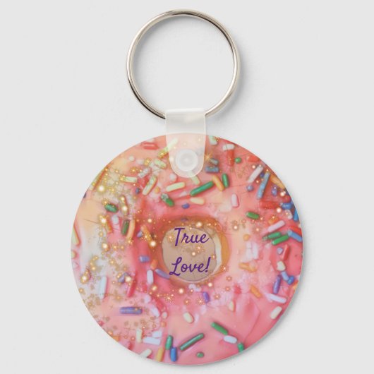 Roze vorste regenboogsprinken Donut Love Sleutelhanger (Voorkant)