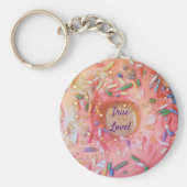 Roze vorste regenboogsprinken Donut Love Sleutelhanger (Voorkant)