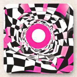 Roze Vortex: Een Geruite Afdaling Bier Onderzetter